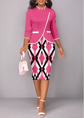Pink Contrast Binding Geometric Print Bodycon Dress - unsigned - Modalova