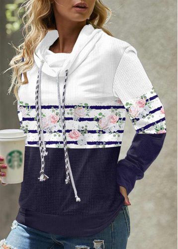 Floral Print Navy Cowl Neck Sweatshirt - unsigned - Modalova
