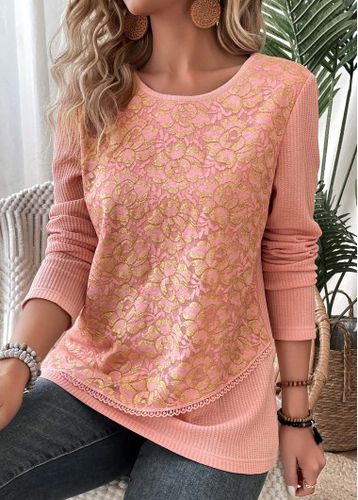 Dusty Pink Layered Long Sleeve Round Neck T Shirt - unsigned - Modalova
