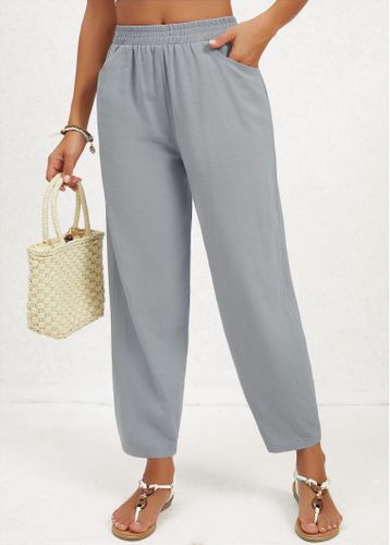 Grey Pocket Regular Elastic Waist High Waisted Pants - unsigned - Modalova