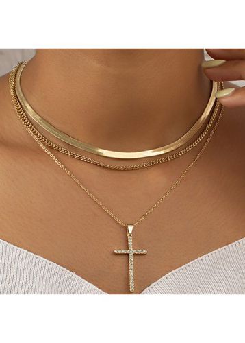 Gold Cross Layered Alloy Pendant Necklace - unsigned - Modalova