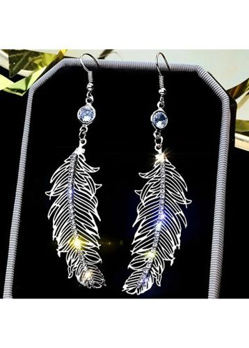 Silvery White Alloy Feathers Rhinestone Earrings - unsigned - Modalova