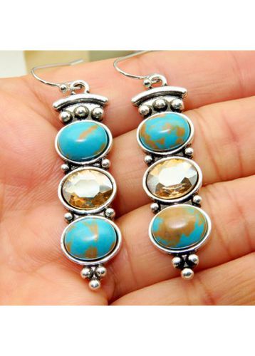Turquoise Round Design Metal Detail Earrings - unsigned - Modalova