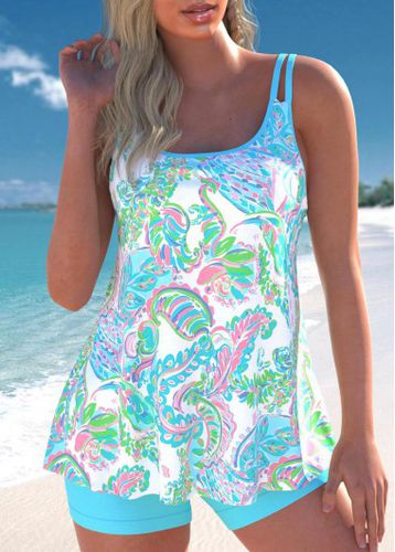 Lightweight Paisley Print Cyan Tankini Set - unsigned - Modalova