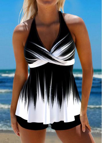 Surplice Ombre Black Tie Back Tankini Top - unsigned - Modalova