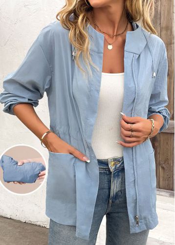 Dusty Blue Pocket Long Sleeve Hooded Coat - unsigned - Modalova