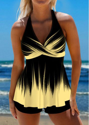 Surplice Ombre Light Yellow Tie Back Tankini Top - unsigned - Modalova