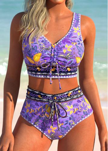 Ruched Floral Print Purple Bikini Set - unsigned - Modalova