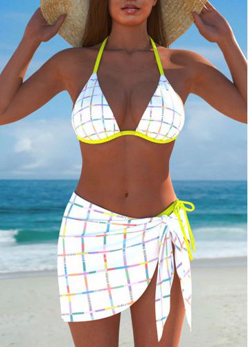 Contrast Binding Geometric Print White Bikini Set - unsigned - Modalova