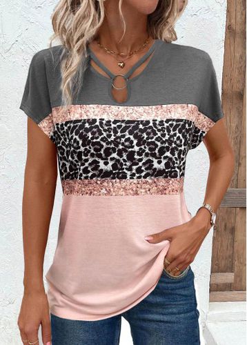 Grey Cut Out Leopard Short Sleeve T Shirt - unsigned - Modalova