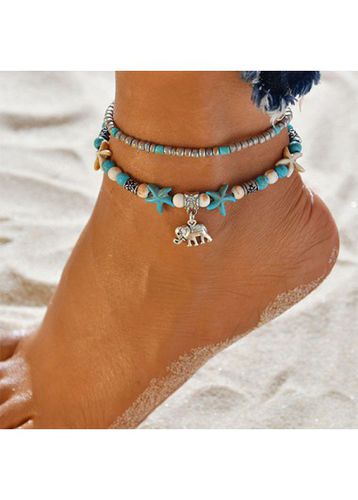 Mint Green Elephant Beaded Layered Anklet - unsigned - Modalova