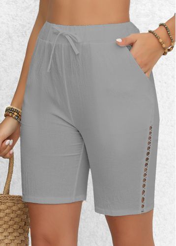 Light Grey Patchwork Regular Elastic Waist High Waisted Shorts - unsigned - Modalova