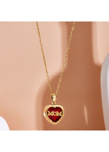 Red Heart Letter Patchwork Pendant Necklace - unsigned - Modalova