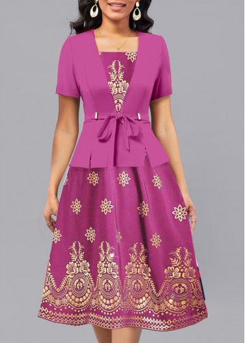 Dark Reddish Purple Hot Stamping Tribal Print Dress - unsigned - Modalova