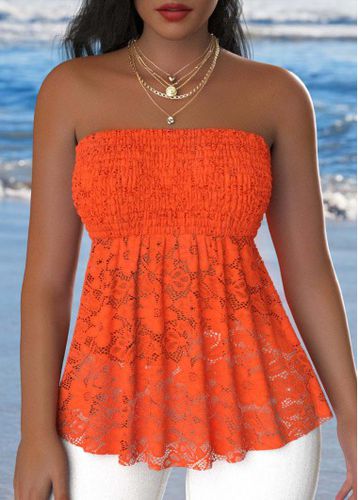 Orange Lace Sleeveless Bandeau Tank Top - unsigned - Modalova