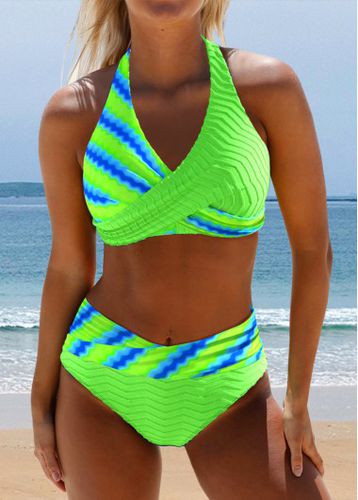 Surplice Floral Print Neon Green Bikini Set - unsigned - Modalova