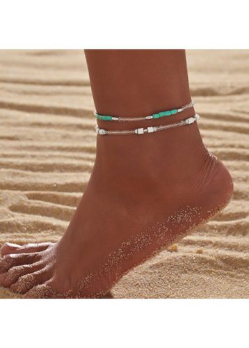 Mint Green Geometric Bohemian Beaded Anklets - unsigned - Modalova