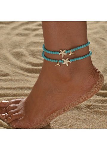 Mint Green Beaded Starfish Adjustable Anklets - unsigned - Modalova