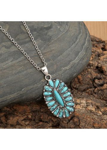 Mint Green Oval Alloy Bohemian Necklace - unsigned - Modalova