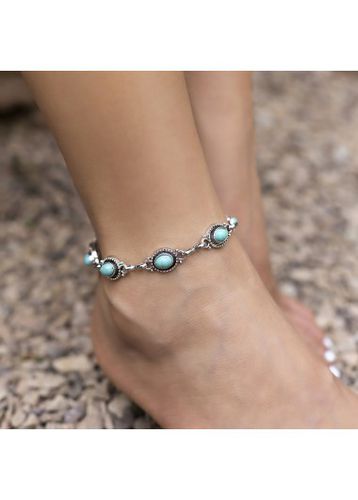 Mint Green Oval Alloy Bohemian Anklet - unsigned - Modalova