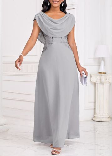 Light Grey Patchwork Sleeveless Draped Neck Maxi Dress - unsigned - Modalova