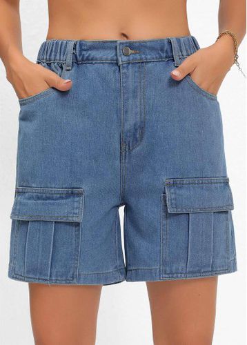 Denim Blue Double Side Pockets Button Fly Shorts - unsigned - Modalova