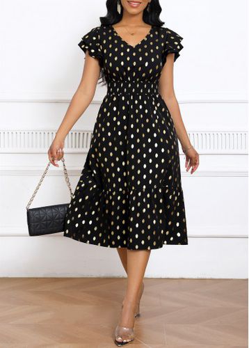 Black Hot Stamping Polka Dot Short Sleeve Dress - unsigned - Modalova