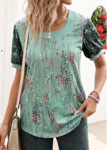 Mint Green Button Ditsy Floral Print T Shirt - unsigned - Modalova