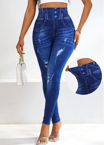 Denim Blue Denim-effect Print High Waisted Ankle Length Leggings - unsigned - Modalova