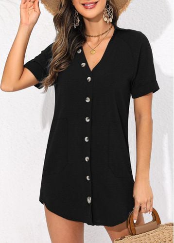 Button Black V Neck Cover Up - unsigned - Modalova