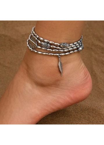 Feather Design Silvery White Alloy Anklet Set - unsigned - Modalova