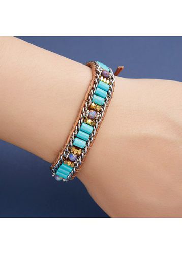 Cyan Stone Weaving Wide Bohemian Bracelet - unsigned - Modalova