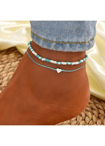 Mint Green Heart Beaded Plastic Anklets - unsigned - Modalova