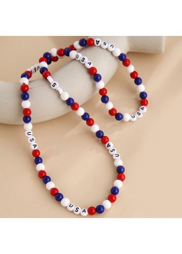 American Flag Round Letter Design Red Necklace - unsigned - Modalova