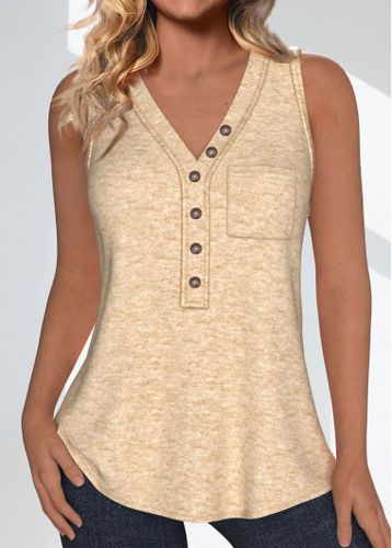 Light Camel Pocket Sleeveless V Neck Tank Top - unsigned - Modalova