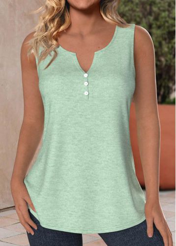 Mint Green Button Sleeveless Split Neck Tank Top - unsigned - Modalova