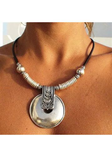 Silvery White Round Alloy Detail Necklace - unsigned - Modalova