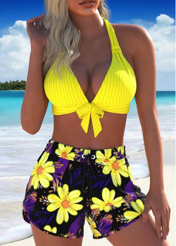 Tie Floral Print Yellow Bikini Set - unsigned - Modalova