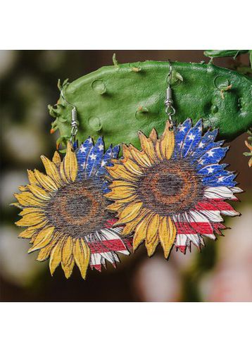 American Flag Sunflower Gold Wood Earrings - unsigned - Modalova