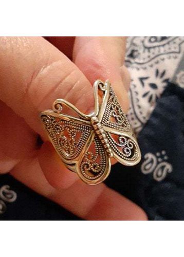 Gold Vintage Butterfly Design Alloy Ring - unsigned - Modalova