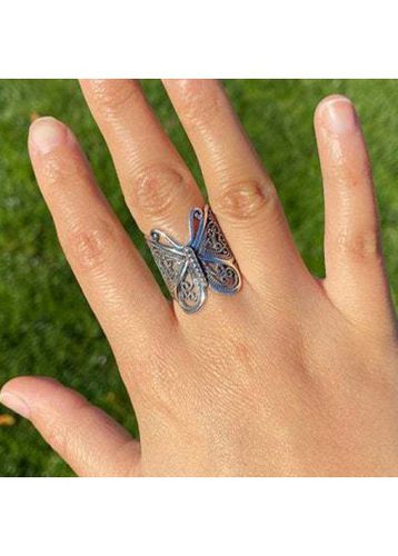 Silvery White Butterfly Design Alloy Ring - unsigned - Modalova