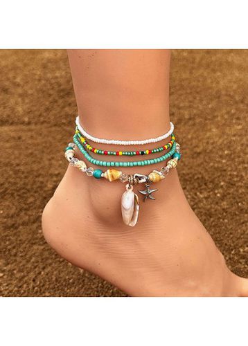 Mint Green Shell Beaded Anklets Set - unsigned - Modalova