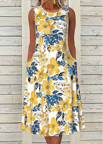 White Breathable Floral Print A Line Sleeveless Dress - unsigned - Modalova