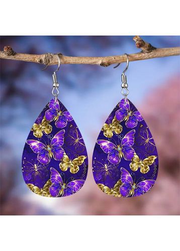 Teardrop Design Purple Faux Leather Earrings - unsigned - Modalova