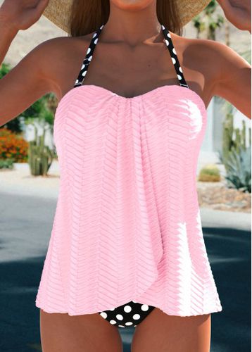 Cross Hem Polka Dot Light Pink Tankini Set - unsigned - Modalova