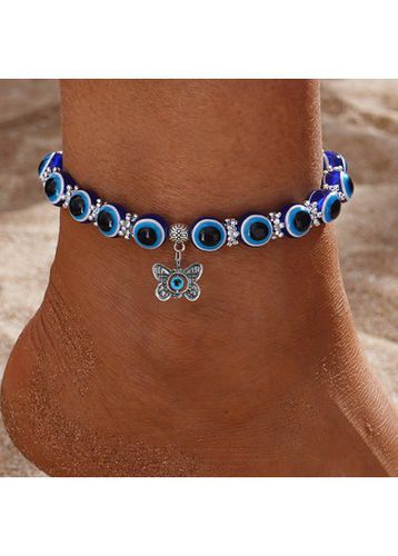 Blue Butterfly Detail Beaded Alloy Anklet - unsigned - Modalova