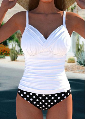 Surplice Polka Dot White Tankini Set - unsigned - Modalova