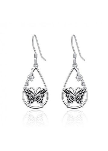 Silvery White Butterfly Design Alloy Earrings - unsigned - Modalova