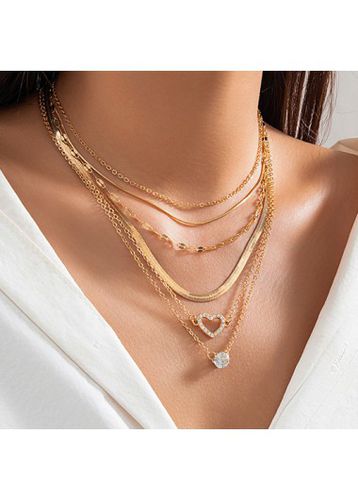 Gold Heart Layered Copper Necklace Set - unsigned - Modalova