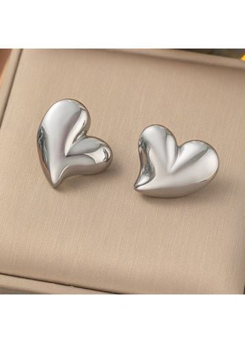 Silvery White Asymmetric Heart Design Earrings - unsigned - Modalova